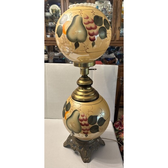 Gone With The Wind Parlor Hurricane Lamp-3 Way Hand Painted Fruit Mint Condition - Picture 2 of 7